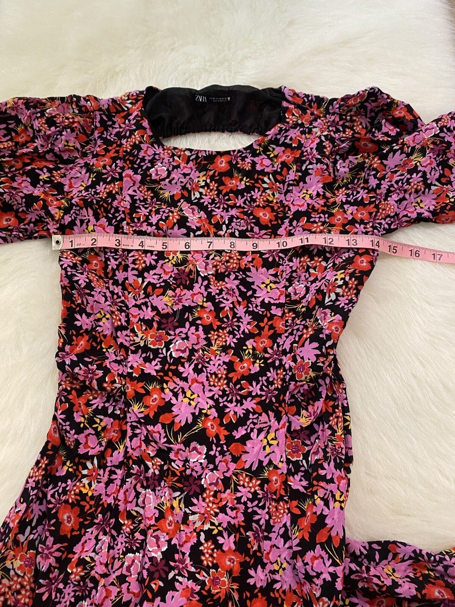zara black and pink floral dress Zara Red Pink and Black Floral Print Maxi Dress