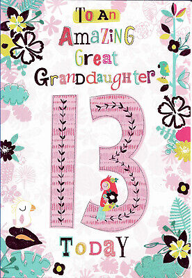 GREAT GRANDDAUGHTER 13TH HAPPY BIRTHDAY GREETING CARD 8” BY 5” FREE P+P