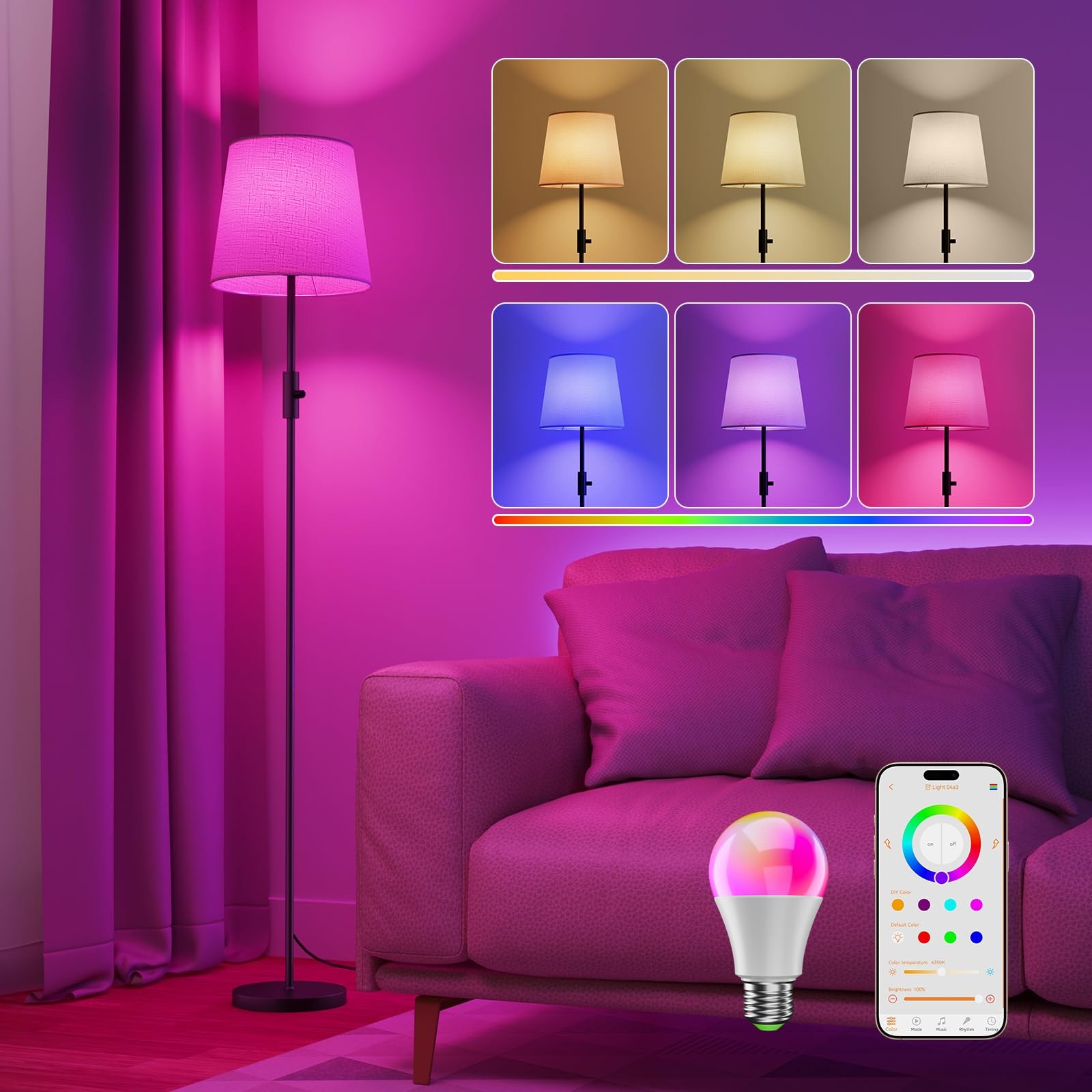 Lampadaire salon multicolore compatible maison connectée pour un éclairage sur mesure