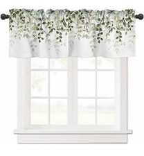 Sage Green Eucalyptus Leaves Curtain Valance Windows Watercolor 1 Panel 42x12in