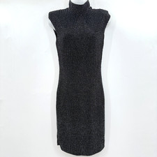 Black Halo Shimmer Bodycon Sheath Dress Sz 6 Black Silver Sparkle Stretch Knit