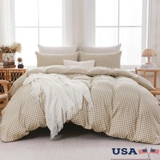 Soft Prewashed Microfiber Duvet Cover Set Gingham Design Cozy Bed Comforter New