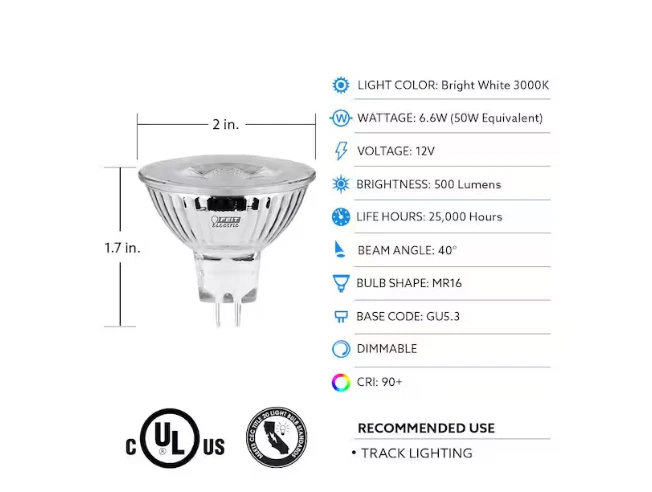 FEIT ELECTRIC 20W MR16 GU5.3 BI-PIN DIMM FLOOD LED LIGHT BULB BRIGHT WHITE 3PACK - Image 2 of 4