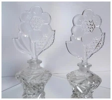 Vintage 1940s I.W. Rice & Co Glass "Pair" of Perfume Bottles With Daisy Stoppers