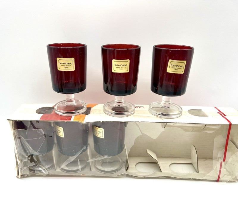 Vtg Arcoroc Luminarc France Ruby Red Glasses 3” Shot /Cordial Glasses Set Of 6