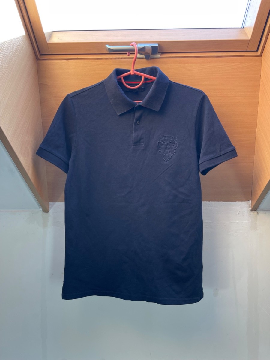 GUCCI Vintage Men's Navy Blue Polo Shirt with Embroidered Crest