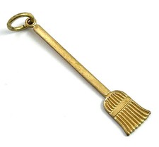 Vintage Broom Charm Necklace Pendant Broomstick Novelty Jewelry Brass Metal