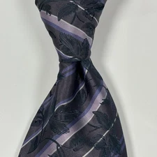 Bergamo New York Tie Mens Woven Silk Necktie Floral Striped Design Blue Purple