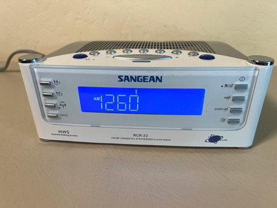 Sangean RCR-22 Atomic Digital AM/FM Clock Radio w. Signal Sensor, Silver & White