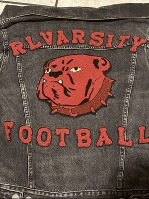 ジャケット・アウター POLO by RALPH LAUREN BULLDOG Jacket Polo Ralph Lauren Varsity Football Bulldog Black Denin Jacket