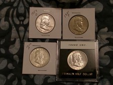 Neat 4 Different Franklin Half Dollars 1950,1951,1954D and 1948D & Paperweight
