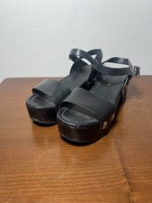 Prada Studded Leather Slingback Wood Platform Shoes Size 38