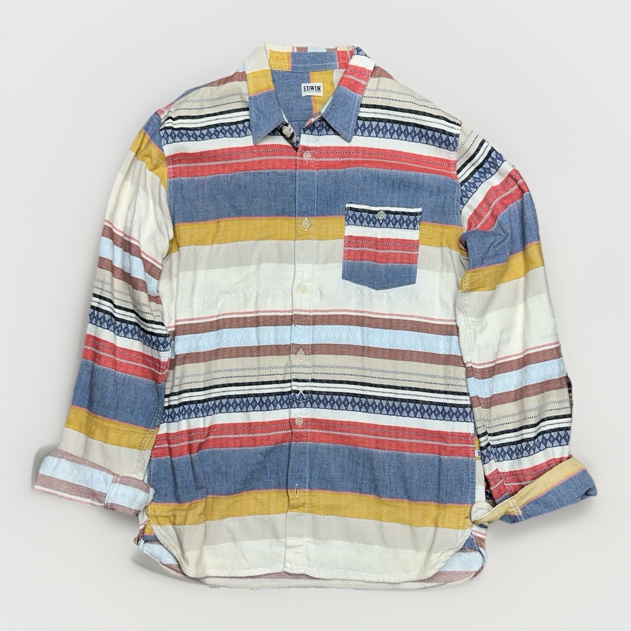 EDWIN Patchwork Long Sleeve Button Down Shirt Men… - image 8