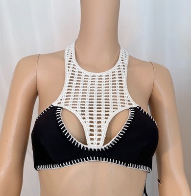 **VICTORIA'S SECRET NWT Crochet Black/Cream Bikini Top, Size Med, Was $59.95!!