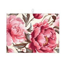 Pink Peony Dish Drying Mat for Kitchen Counter Absorbent Microfiber Pad 18x24