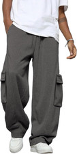 Men'S Baggy Sweatpants Wide Leg Fleece Casual Joggers Cotton Loose Drawstring El
