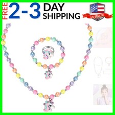 Unicorn Stretch Necklace Little Girl Toddler Necklace Bracelet Set, Little Pr...