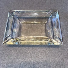Vintage Ashtray Rectangular Art Deco Clear Thick Glass Cigarette Cigar 4 Slot