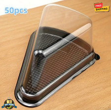 50PCS Clear Cake Slice Containers – Disposable Plastic Boxes with Lids