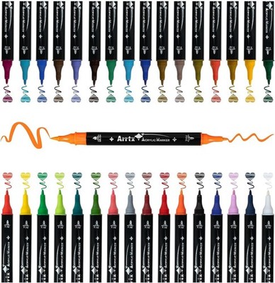 Acrylstifte für Steine Bemalen, 32 Farben Marker Dual-Tip-Pinsel und feine 