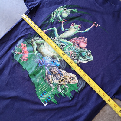 Vtg 90s Frogs T Shirt XL Blue Hanes Animal Wildlife Nature Peter