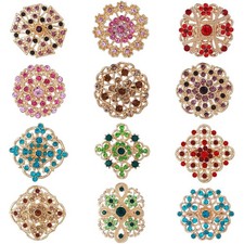 12 PCS Assorted Crystal Rhinestone Flower Brooch Pin Set Women Bridal Bouquet