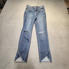 We the Free People Jeans Womens 26 Blue Straight Leg Distressed Denim Stretch