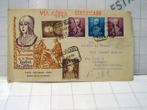 1951 ISABEL Catolica postage post stamp Spain Spanish COVER certificado envelope - Picture 4 of 4