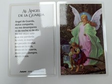 LARGE Spanish Guardian Angel Al Angel DE LA GUARDA Holy Prayer Card 3-1/2 X5-1/2
