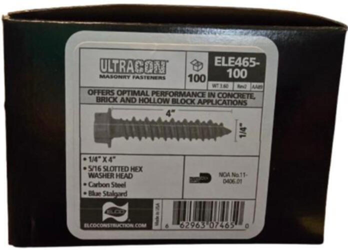 ELCO 100 Anchors Ultracon+ 5/16 Slotted Hex Washer Head Concrete Screw 1/4" x 4"