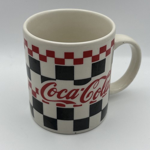 Vintage Coca Cola Kaffeebecher rot schwarz weiß kariert KOSTENLOSER VERSAND - Bild 3 von 4