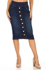 Women's Juniors/Plus Size Elastic Waist Pull-On Stretch Denim Skirt