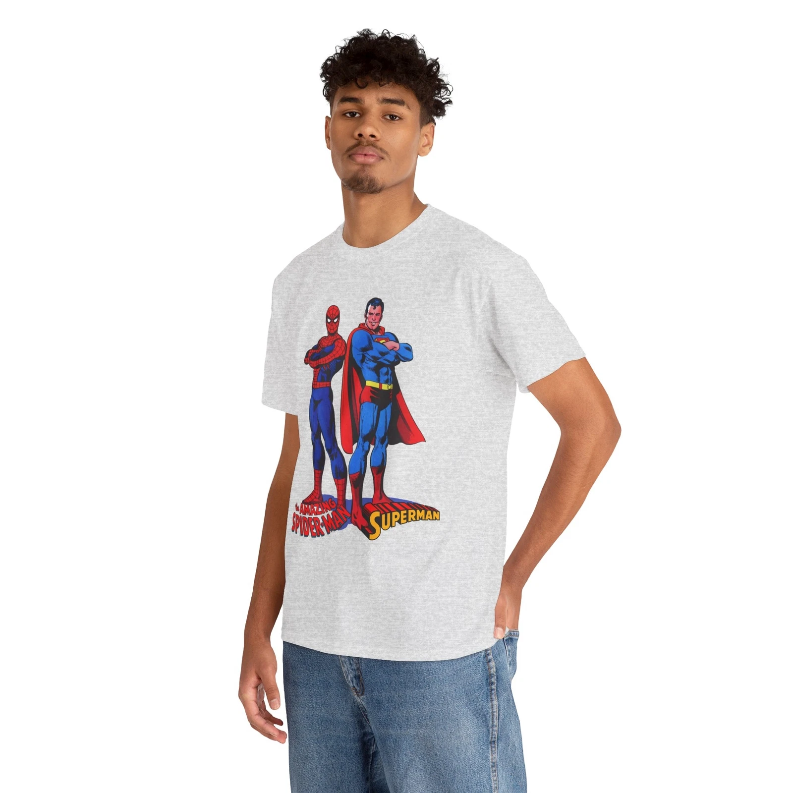 Amazing Spider-man, Superman T-Shirt - 1970s D.C Comics & Marvel Team-Up