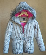 R 1881 by S Rothschild Winter Puffer Jacket Girl Size XL 16 Silver Faux Fur Hood