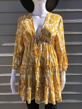 Spiagga Dolce Women's Babydoll Dress Tiered Ruffles V-Neck Size S