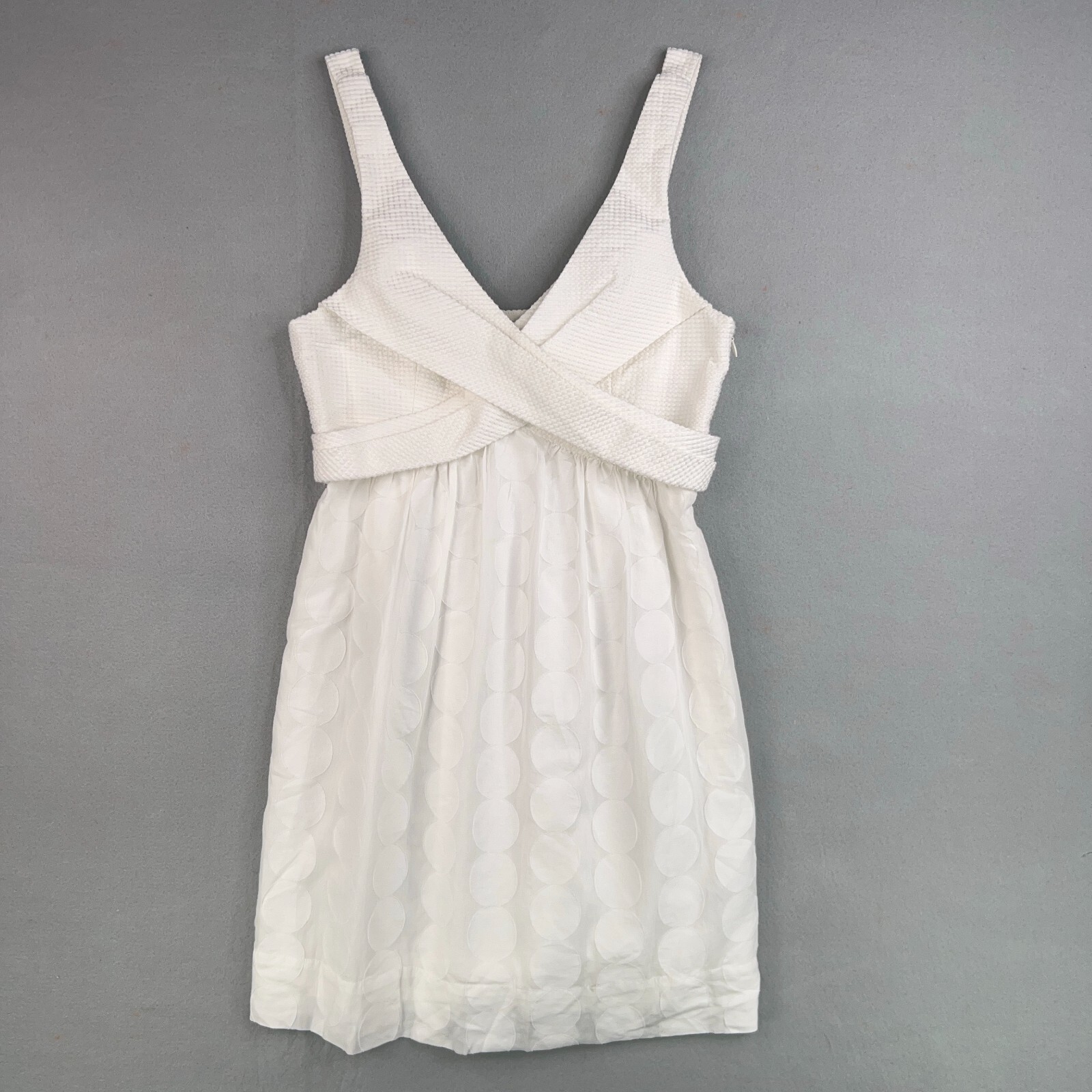 Tibi White Polka Dot Criss Cross Bodice Dress Size 6 Coastal Preppy Style