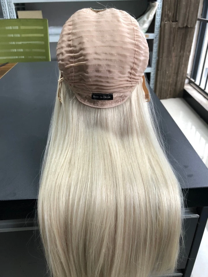 Media Peluca Gruesa Completa U Parte 3/4 Cabello Humano Real Rubio Liso 60# Destacados Foto 3 de 4