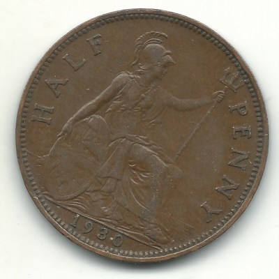 A VINTAGE HIGH GRADE XF 1930 GREAT BRITAIN ENGLISH 1/2 HALF PENNY CENT-MAR182