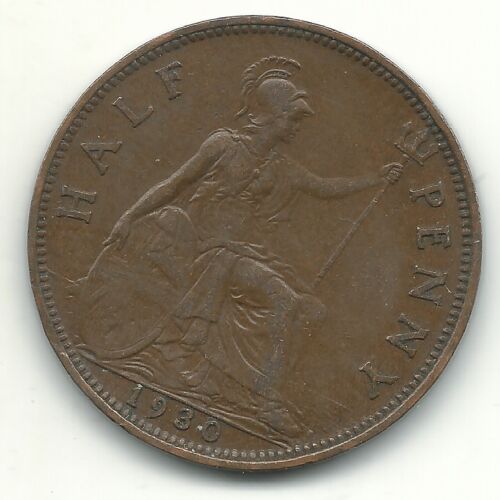 A VINTAGE HIGH GRADE XF 1930 GREAT BRITAIN ENGLISH 1/2 HALF PENNY CENT-MAR182