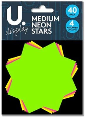 MARTELLO UK Neon Stars Medium 40 Pack - Fluorescent Display Pricing Labels Flashes Flash