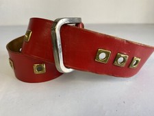 Vintage Women s Red Belt Leather 23 -25 with Brass Square Grommets and Buckle