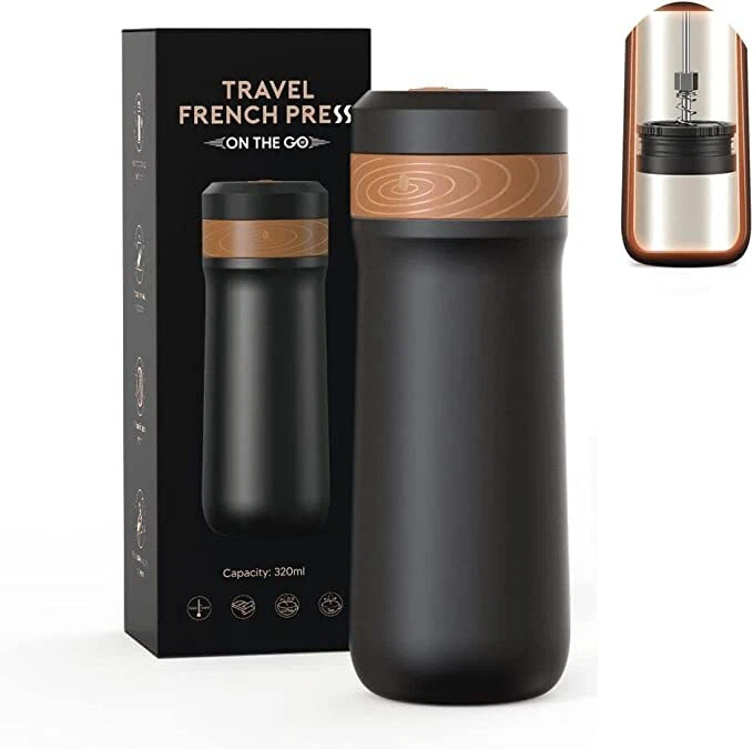 Portable French Press Coffee Maker 12oz Hot/Cold Brew Stainless Steel Tea Mug US