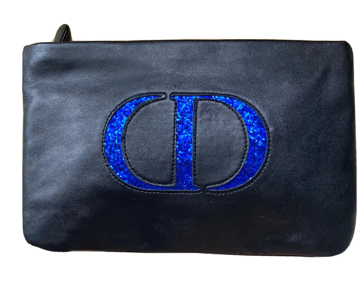 Sac à maquillage beauté Christian Dior logo bleu chatoyant pochette vintage