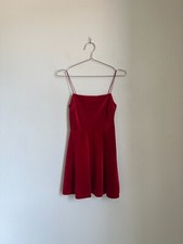Urban Outfitters Women's Velvet Straight Neck Mini Dress in Red Size XS
