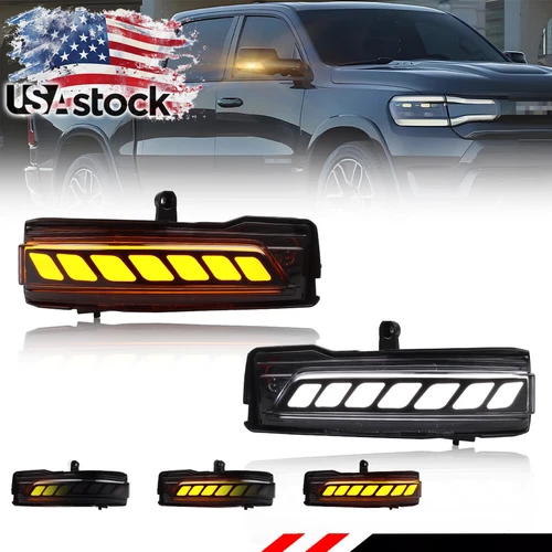 Smoked Switchback White & Amber LED Side Mirror Signal Lights For 2019+ RAM 1500