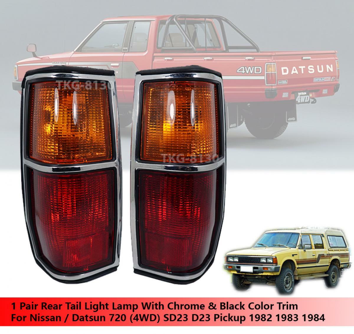 Pair Tail Light Lamp Chrome Black Trim For Nissan Datsun 720 4WD