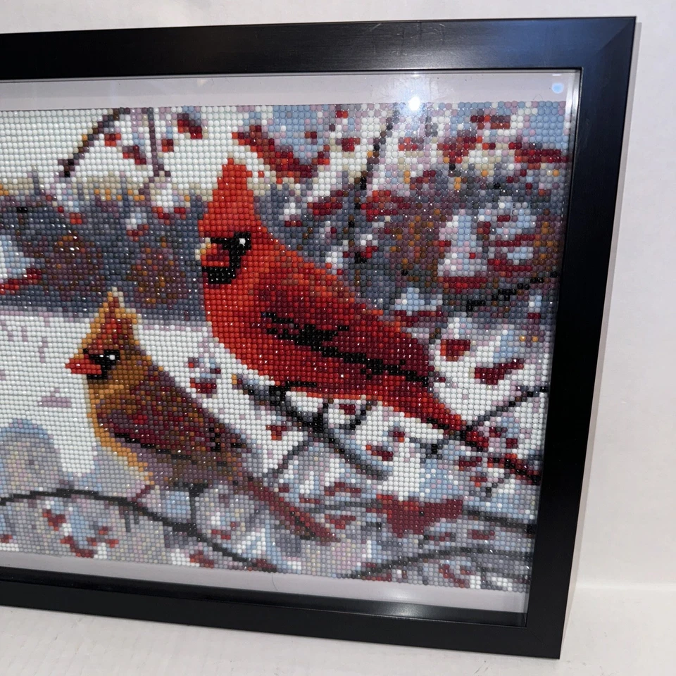 Лот из 2 алмазных точек картина пара кардиналов зима лето в рамке 12 «x 15» - Изображение 3 из 4