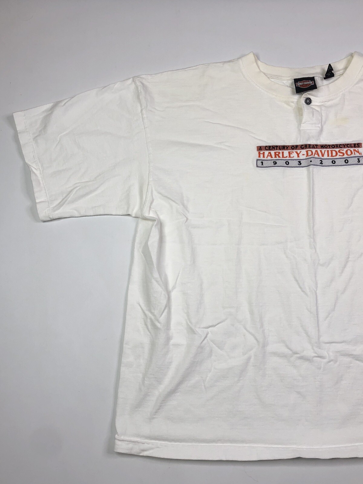 HARLEY DAVIDSON Mens Embroidered Henley T Shirt White… Gem