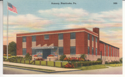 Nanticoke PA Pennsylvania - Armory - Linen Postcard - Luzerne County  ca 1940s