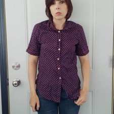 70s Blue and Red Paisley Print Button Down